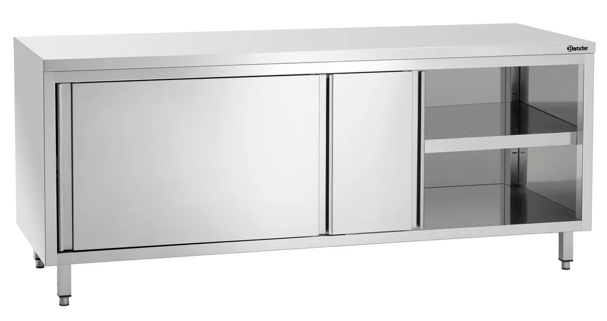 Möbel aus Edelstahl mit Schiebetüren und Regal - L 2000 mm