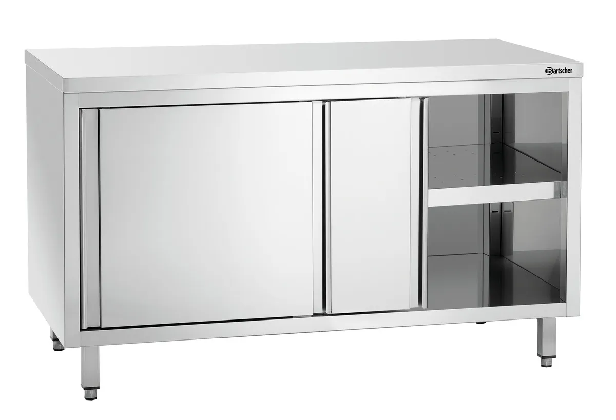 Möbel aus Edelstahl mit Schiebetüren und Regal - L 1400 mm