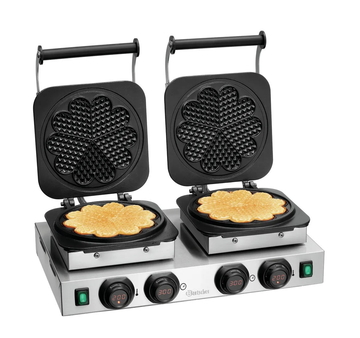 Professionelles Doppelwaffeleisen - 2 x 5 Herzförmige Waffeln