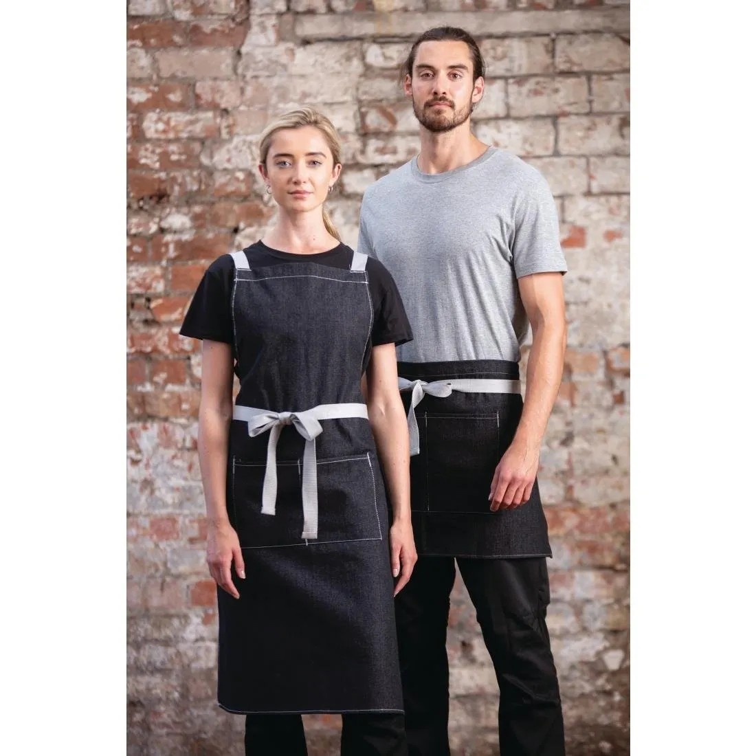 Kurze schwarze Denim-Südseite Kellnerschürze - 400 x 760 mm
