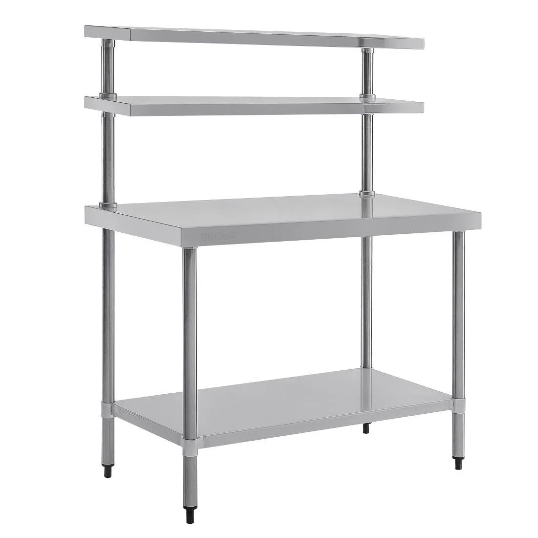 Edelstahltisch mit Regal und 2 oberen Regalen - 1200 x 600 mm
