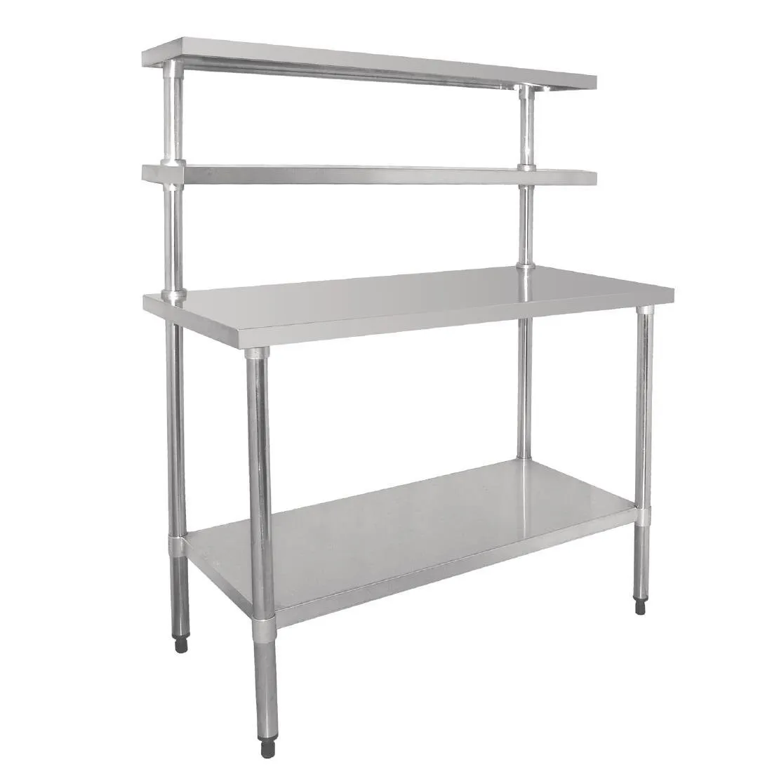 Edelstahltisch mit Regal und 2 oberen Regalen - 1800 x 600 mm