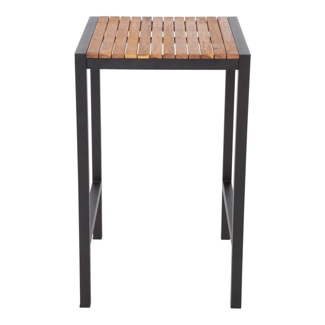 Stehtisch aus Stahl und Akazie, 60 cm quadratisch