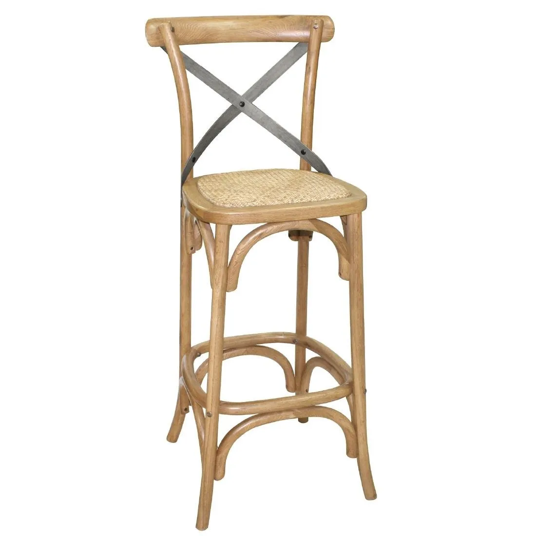 Barhocker aus Holz mit gekreuzter Rückenlehne - Metall