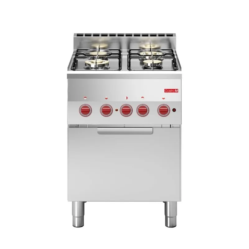 Gasherd 4 Brenner auf Elektro-Umluftofen GN 2/3 600