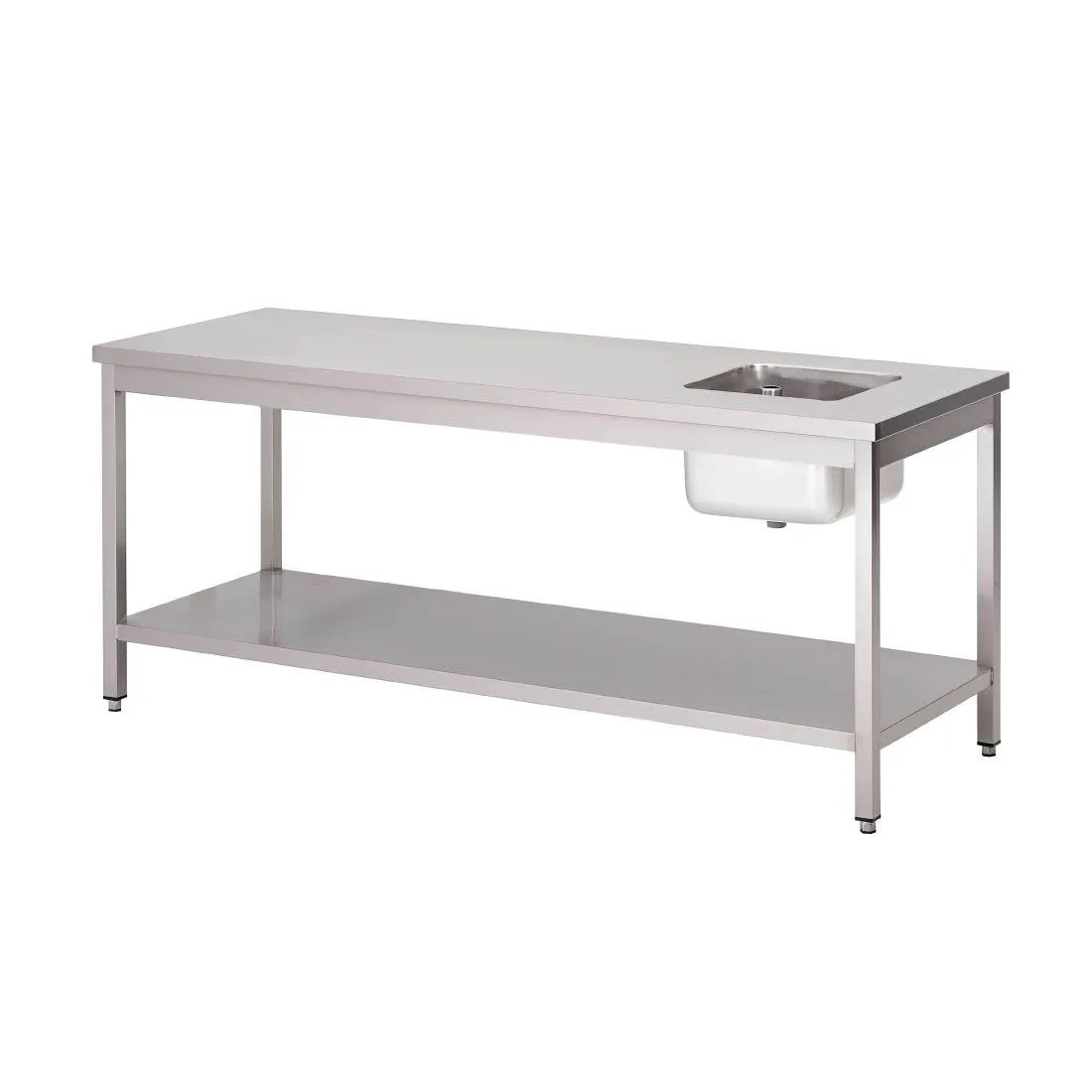 Tisch des Küchenchefs aus Edelstahl mit unterem Regal - L 2000 x T 700 mm