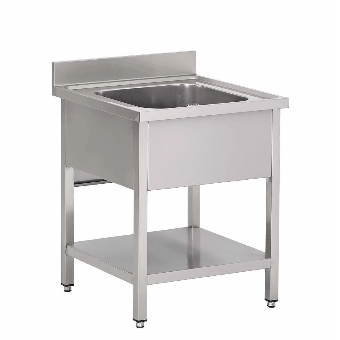 Edelstahl-Tauchbecken mit unterem Regal 1 Becken - B 700 x T 700 mm