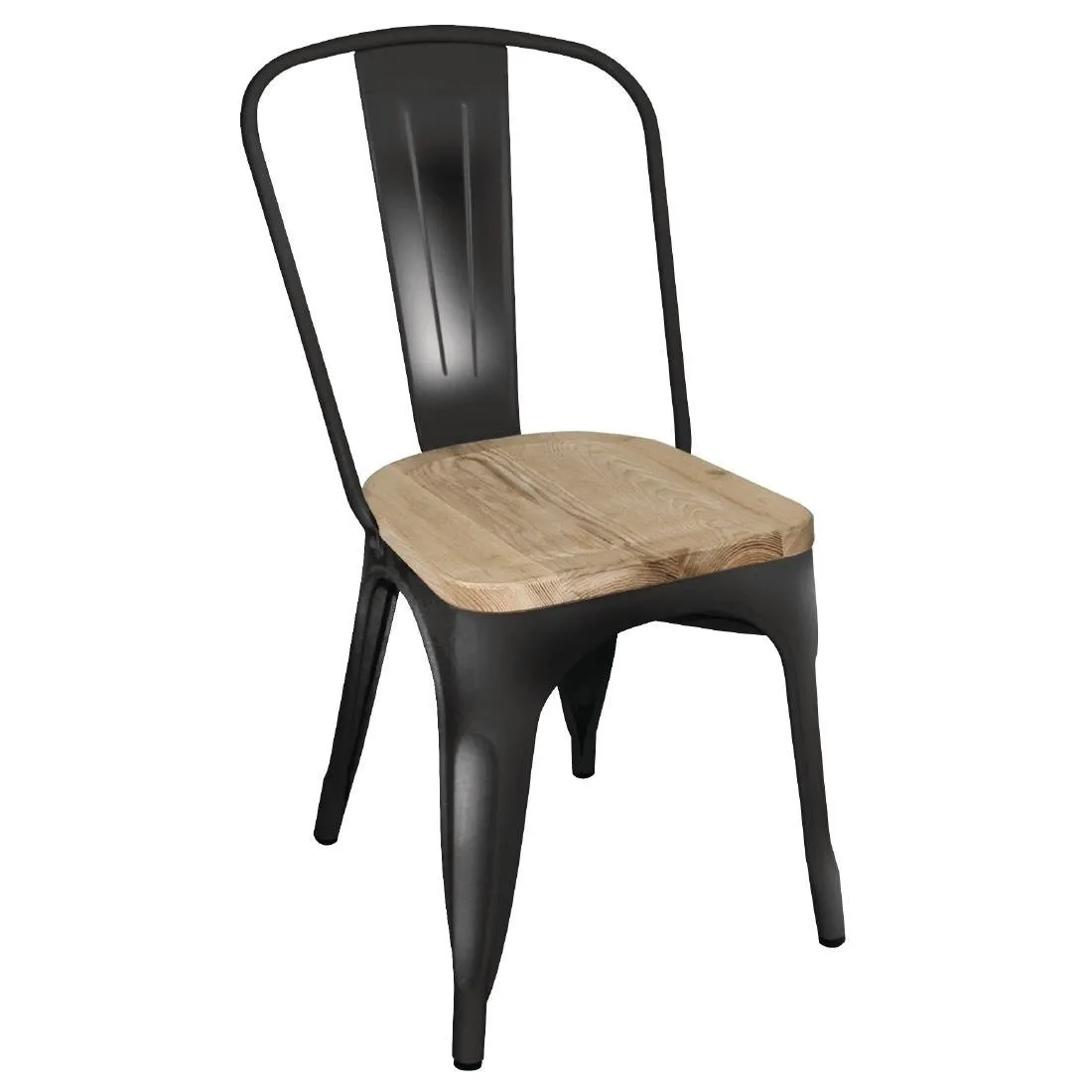 Schwarzer Stahlstuhl mit Holzsitz - 4er-Set