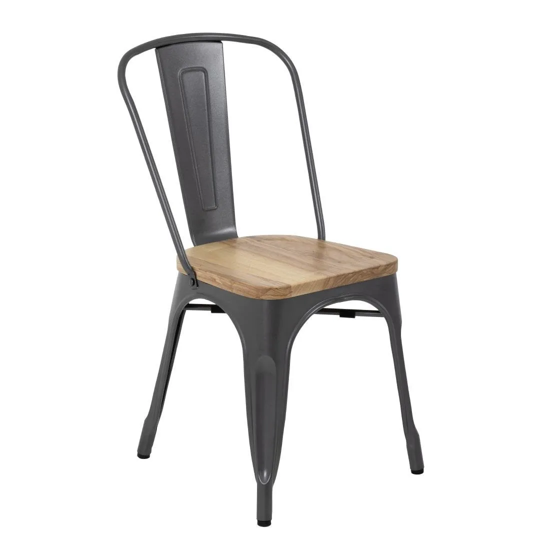 Stühle aus Stahl mit Holzsitz - Metallgrau - Set mit 4