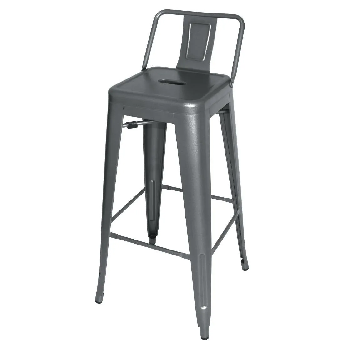 Hohe Barhocker aus grauem Metall mit Rückenlehne - Set aus 4