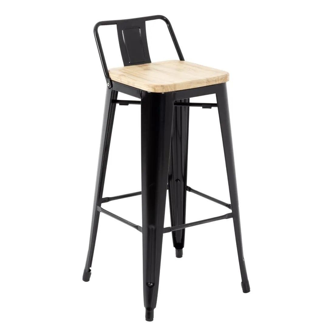 Hohe Hocker mit Rückenlehne und Sitz aus Holz – Schwarz - 4er-Set