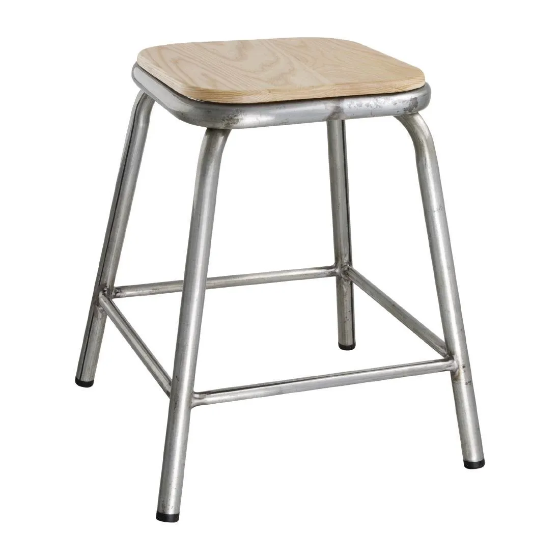 Niedriger Hocker aus verzinktem Stahl mit Sitzfläche aus Holz Cantina - Set mit 4 Stück