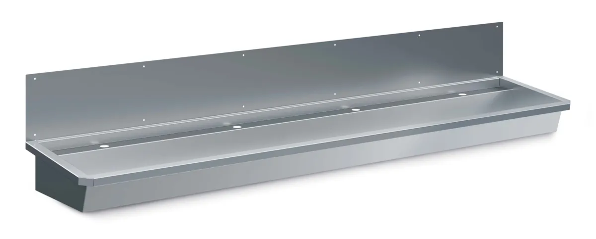 Edelstahlspüle mit Spritzschutz und Ablaufstopfen - L 2400 x T 468 mm