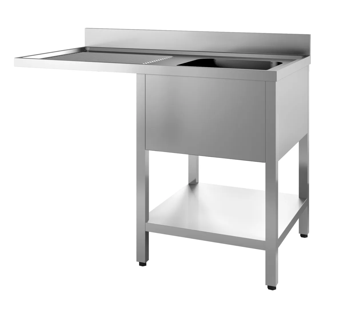 Einbauspüle 1 Becken und Durchgang für Geschirrspüler links mit Rückwand und abnehmbarem Regal - L 1400 x T 700 mm