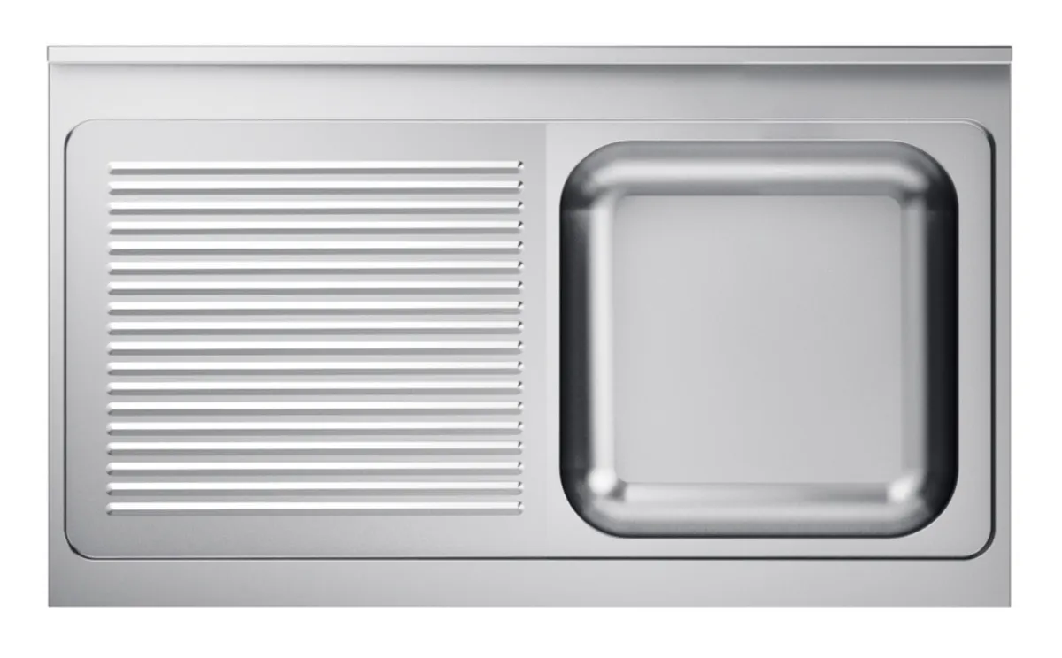 Spüle 1 Becken und Abtropffläche links mit Rückwand - L 1200 x T 700 mm