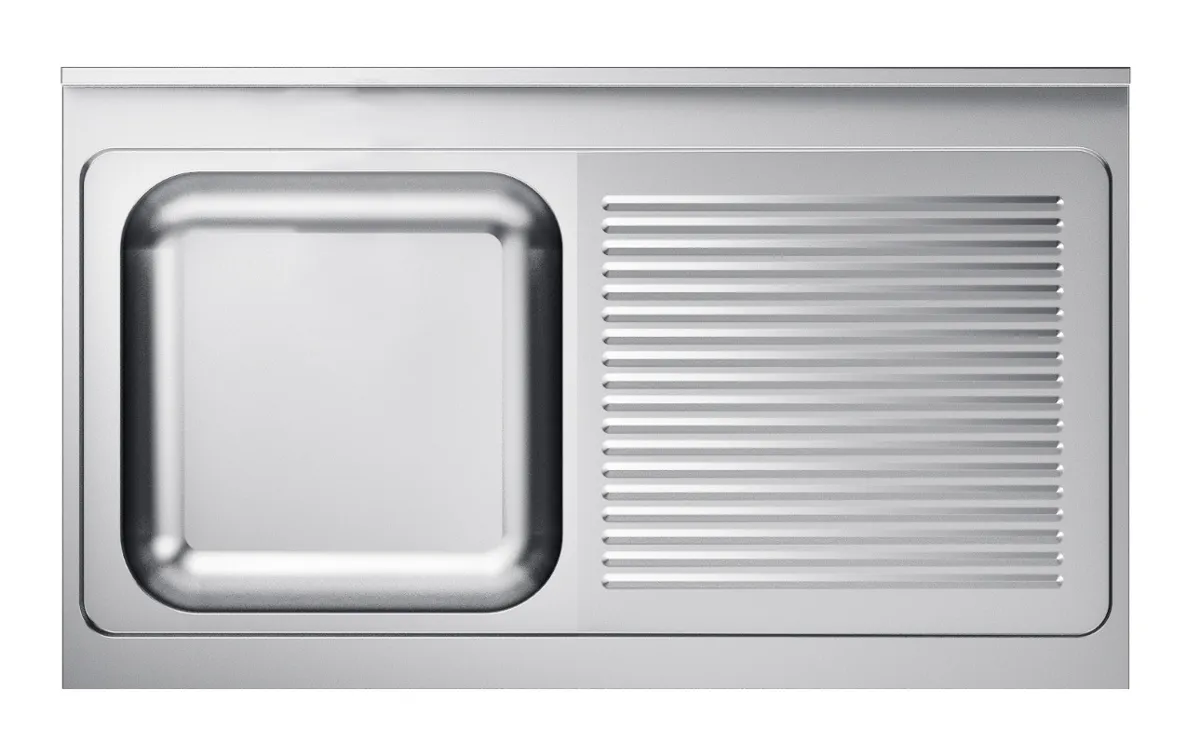 Spüle 1 Becken und Abtropffläche rechts mit Rückwand - L 1200 x T 700 mm