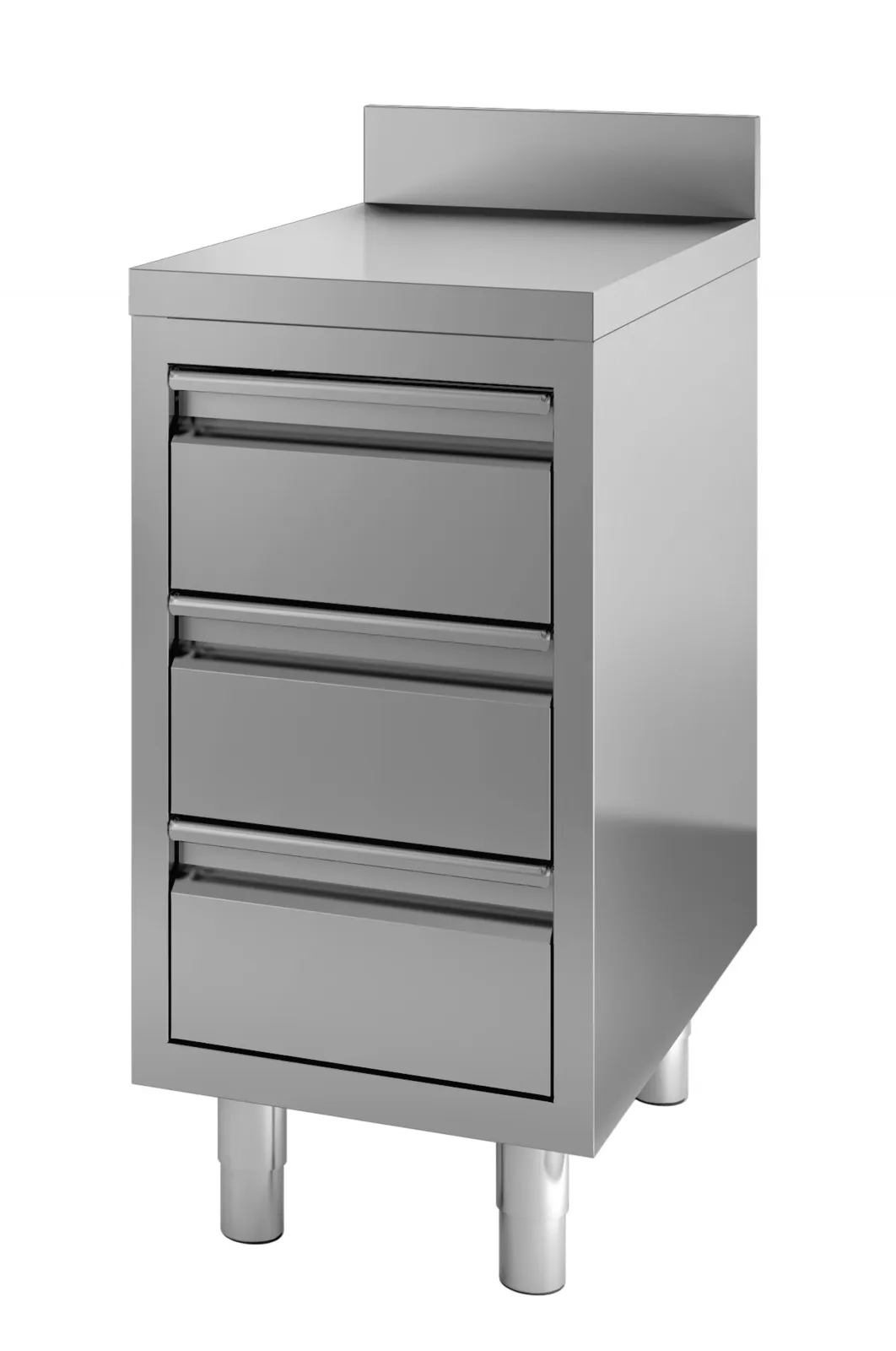 Edelstahl-Unterschrank mit 3 Schubladen und Aufkantung - B 400 x T 700 mm