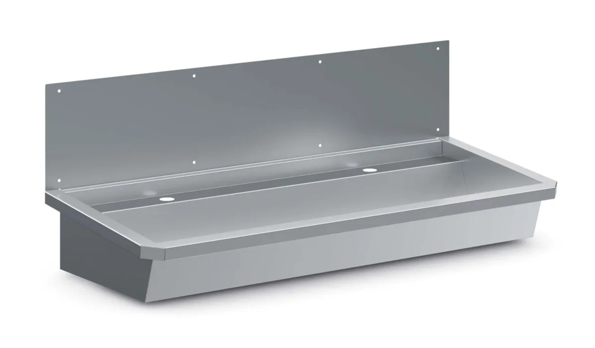 Edelstahlspüle mit Ablaufstopfen und Spritzschutzdeckel - L 1200 x T 468 mm