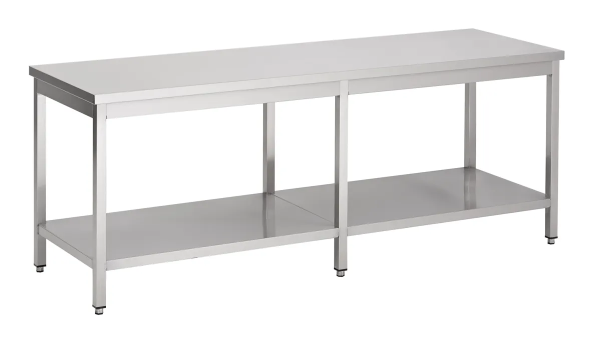 Edelstahltisch mit Regal - L 2400 x T 700 mm