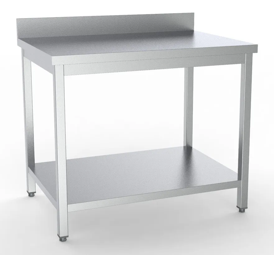 Edelstahltisch mit Aufkantung und Regal - L 800 x T 600 mm