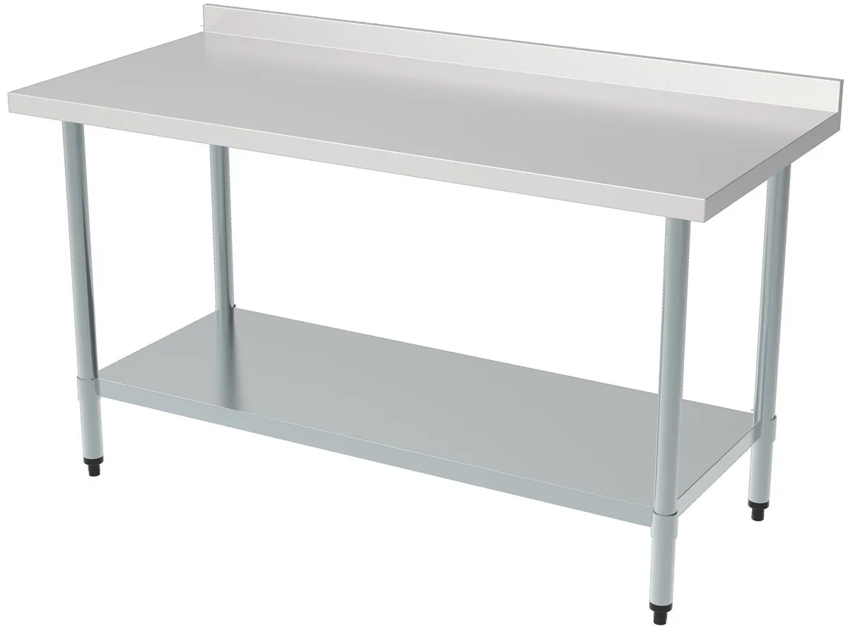 Edelstahltisch mit Aufkantung und Regal - L 1200 x T 700 mm
