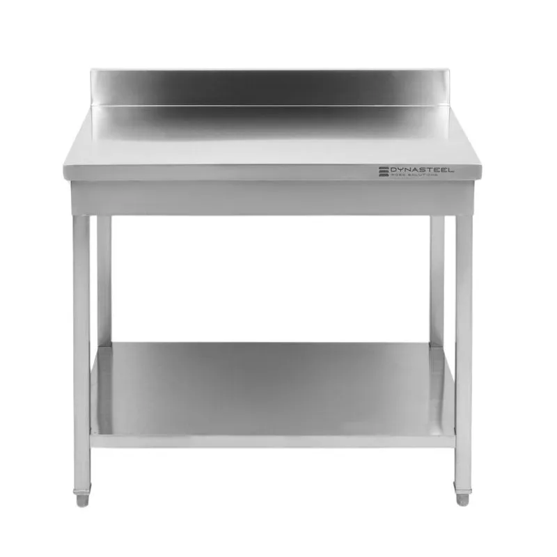 Edelstahltisch mit Aufkantung und Regal - T 600 mm - B 800 mm