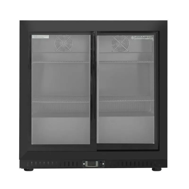 Rückkühlschrank 212 L 2 Schiebetüren aus Glas 250 W, Umluftkühlung 2/8 °C, Schwarz, Bar &