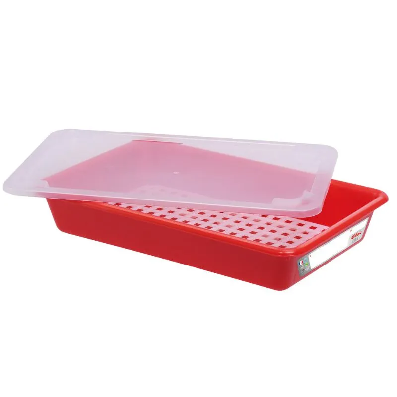 HACCP Flacher Behälter mit Deckel und Gitter - 5 L - Rot