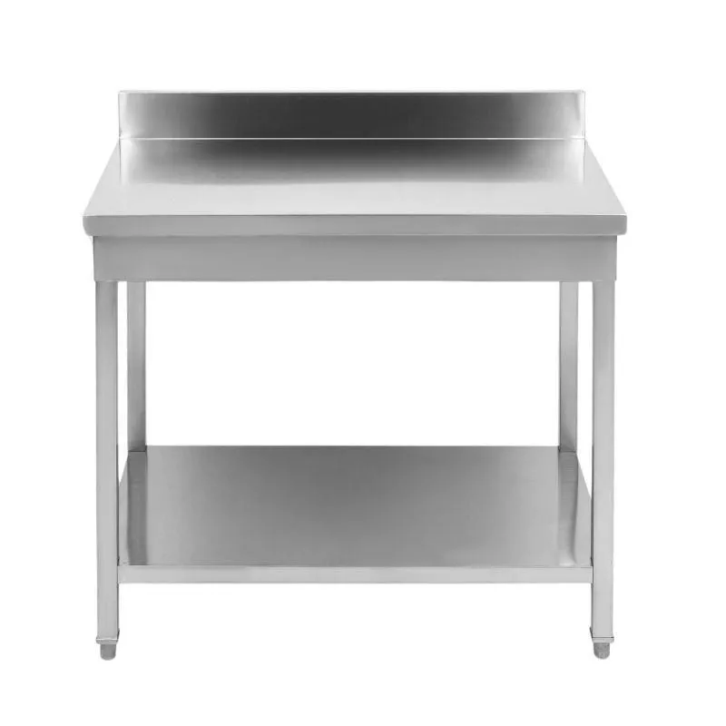 Professioneller Edelstahltisch 1400 x 700 mm mit Aufkantung und unterem Regal - H 950 mm - AISI 201