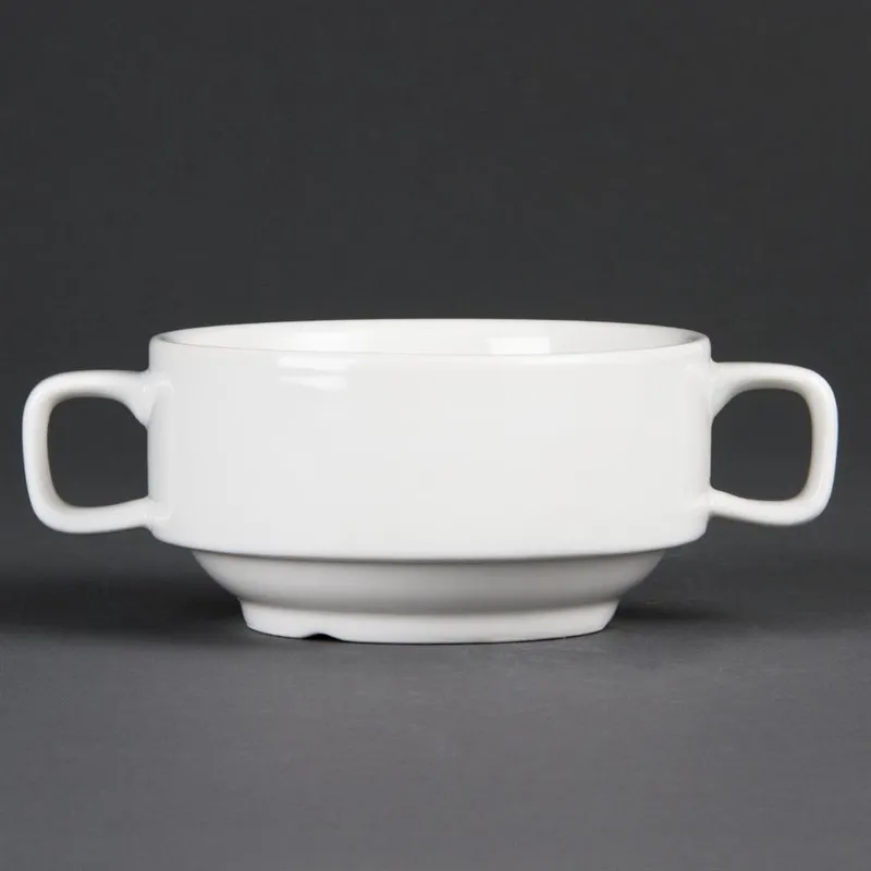 Bol à Soupe Blanc avec Anses - 115 mm de Diamètre - Lot de 6