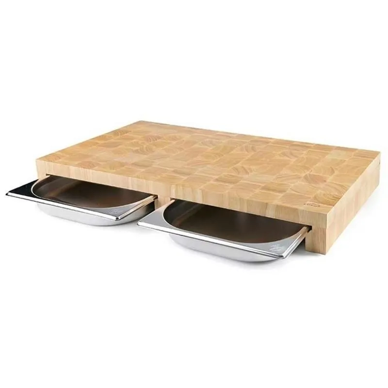 Schneidebrett aus Holz - 615 x 340 mm - Schubladen 2 x GN 1/2 - Dicke 70 mm