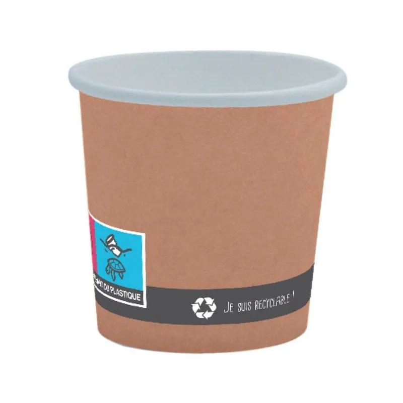 Recyclebarer Kartonbecher in Kraftfarbe mit weißem Innenfutter - 10 cl - Packung mit 50