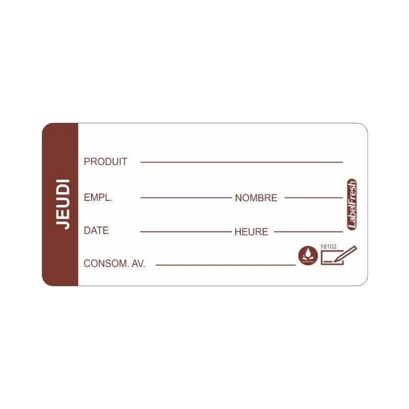 Rückverfolgbarkeitsetikett LabelFresh Soluble Pro - Donnerstag - 60 x 30 mm - Satz von 250