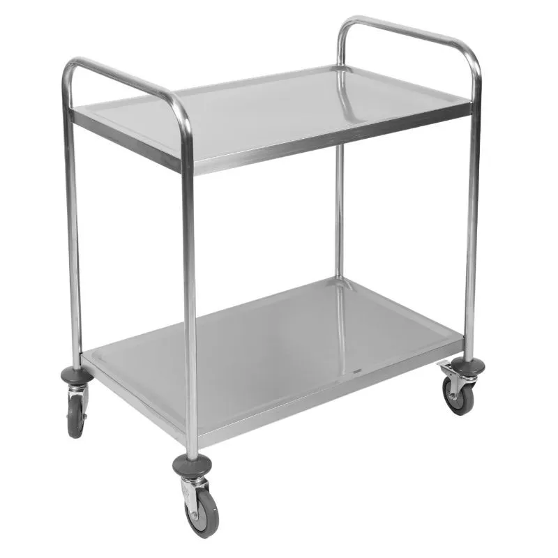 Edelstahl-Servierwagen 2 Ablagen 860 x 540 x 950 mm, Traglast 70 kg, 4 Rollen, Gastronomie CHR