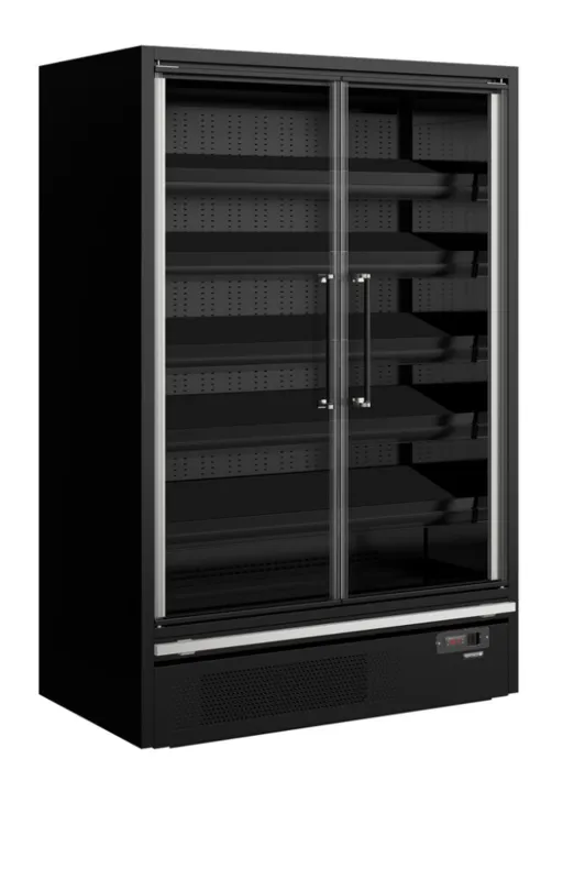 Schwarze Supermarkt-Kühlvitrine - 2 Glastüren - 629 L