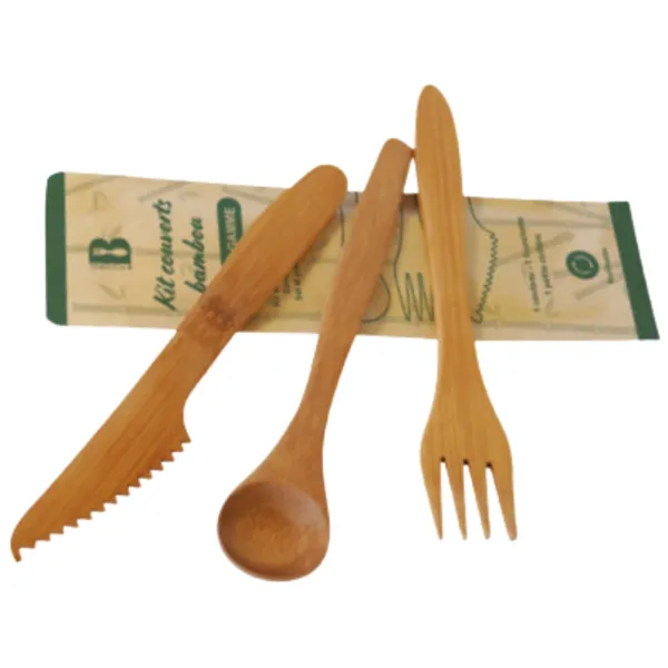 Hochwertiges Bambusbesteck - 3-teiliges Set: Messer, Gabel, Löffel - Packung mit 100