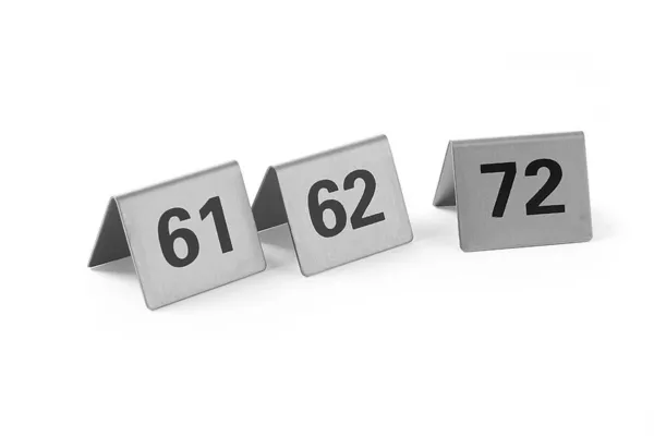 Set von 12 nummerierten Tischaufstellern von 61 bis 72
