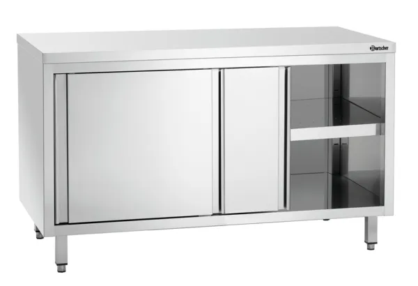 Möbel aus Edelstahl mit Schiebetüren und Regal - L 1400 mm