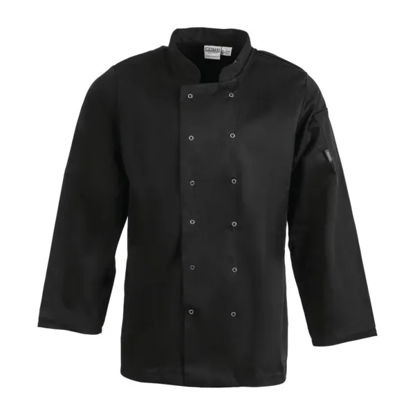 Schwarze Unisex-Kochjacke mit langen Ärmeln Vegas - Größe L
