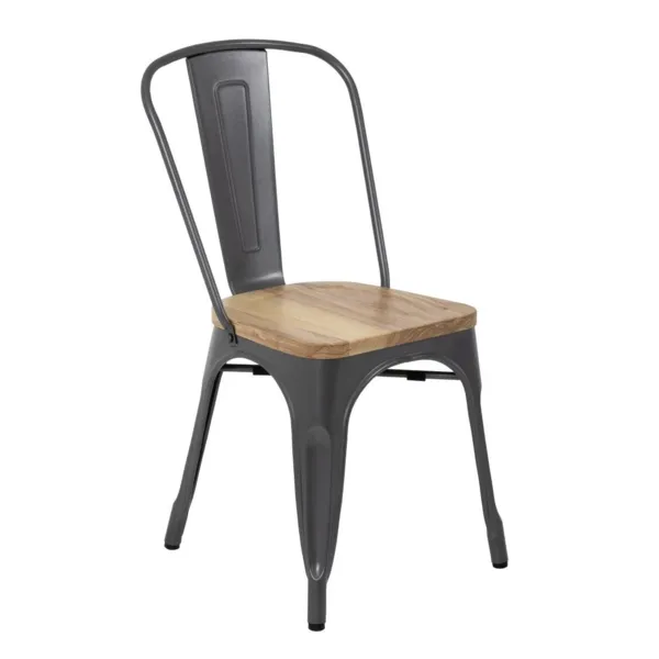 Stühle aus Stahl mit Holzsitz - Metallgrau - Set mit 4