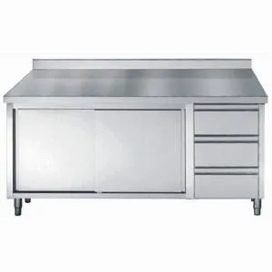 Edelstahl-Unterschrank mit Aufkantung GN 1/1 - 2 Türen und 3 Schubladen - L 1800 x T 700 mm