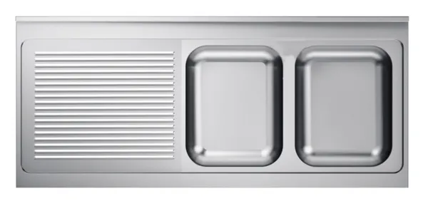 Spüle 2 Becken und Abtropffläche links mit Rückwand - L 2000 x T 600 mm