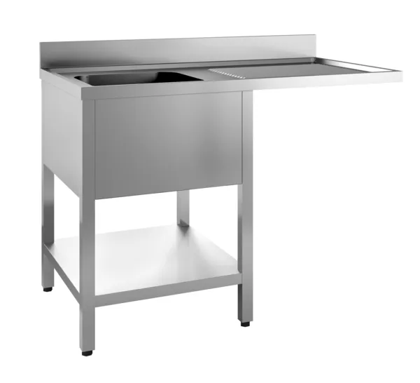 Einbauspüle 1 Becken und Durchgang für Geschirrspüler rechts mit Rückwand und abnehmbarem Regal - L 1200 x T 700 mm