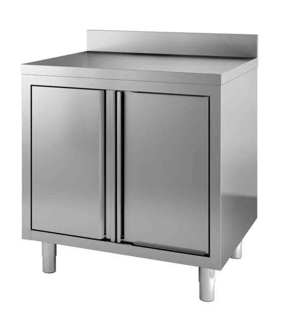 Edelstahl-Unterschrank mit 2 Flügeltüren und Aufkantung - B 800 x T 700 mm