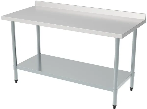Edelstahltisch mit Aufkantung und Regal - L 2000 x T 700 mm